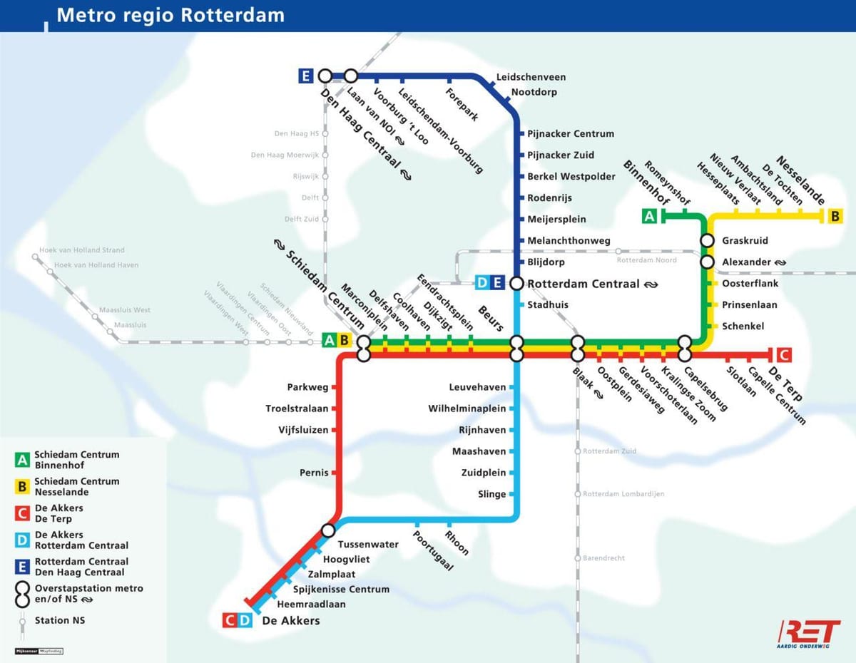 Mapa do metro de Roterdã, na holanda