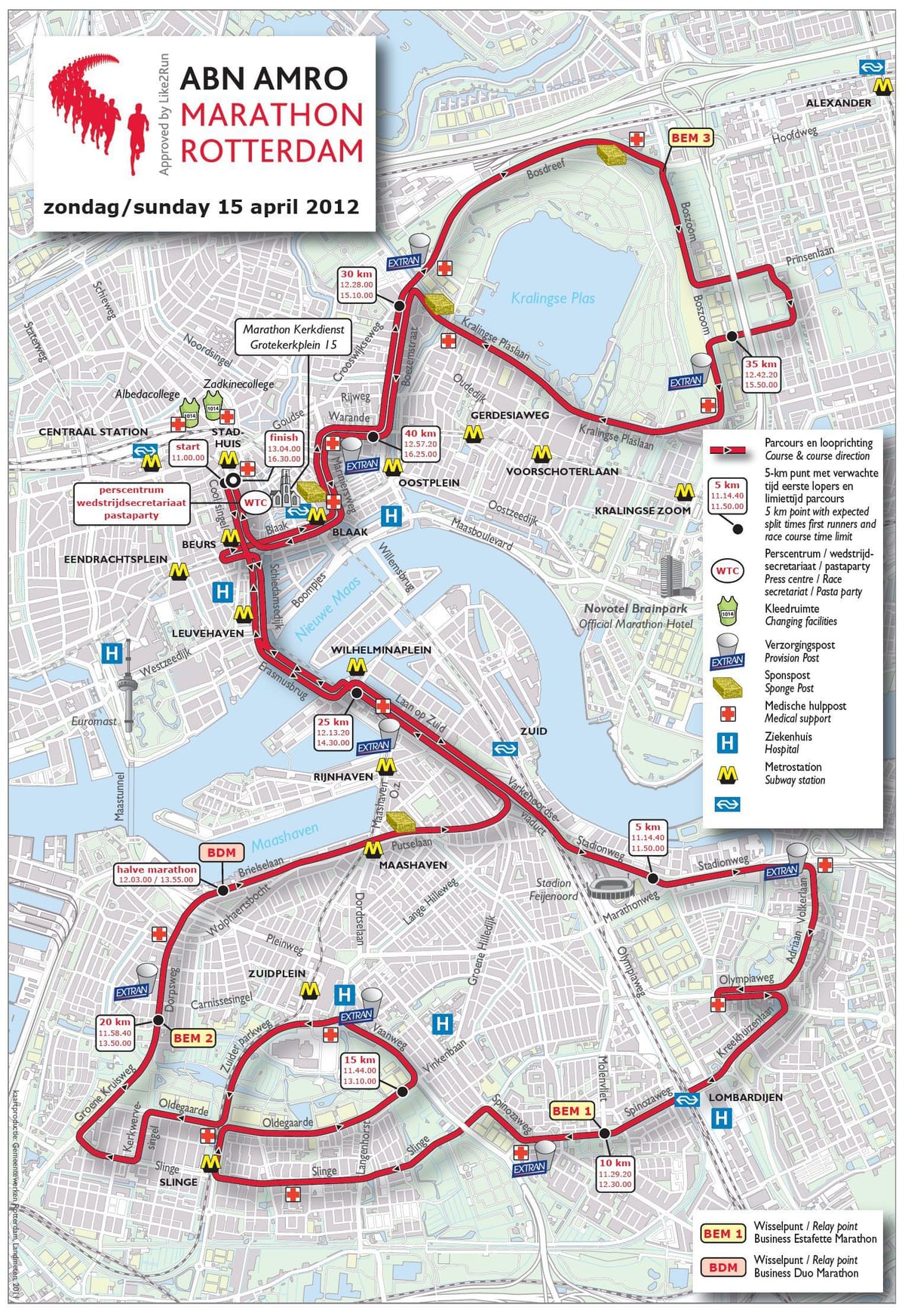Mapa da maratona de Roterdão 