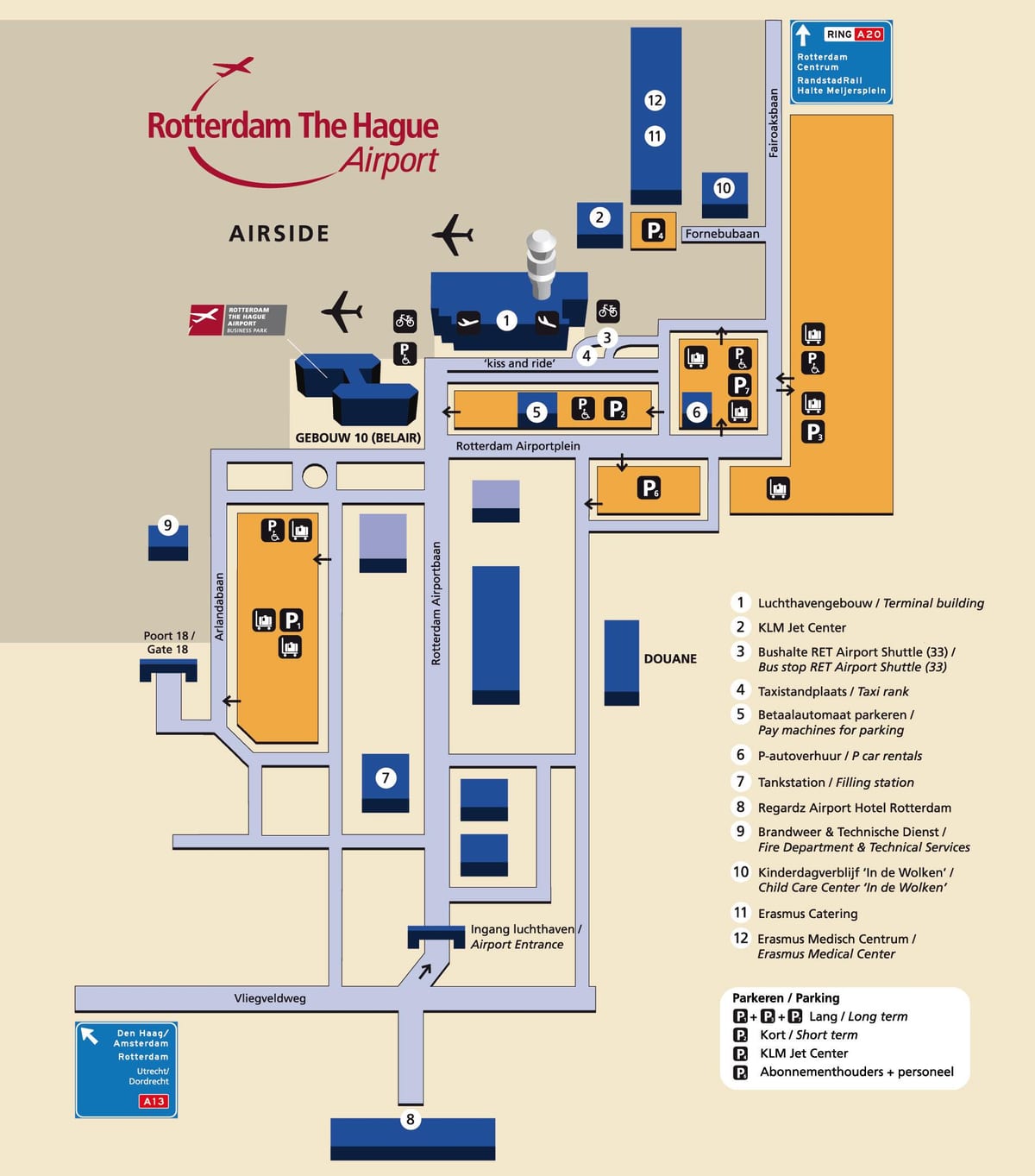 Mapa do aeroporto de Roterdão 