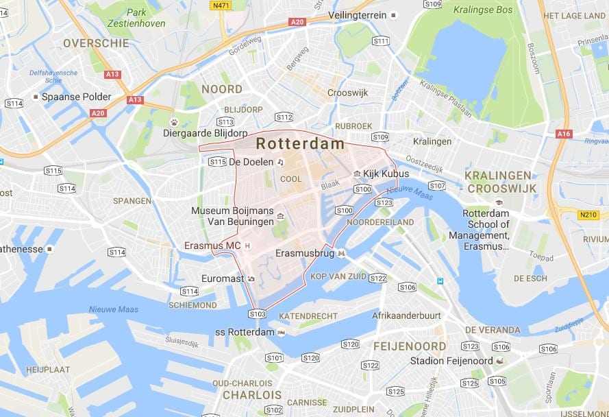 Mapa do parque e passeio de Roterdão 