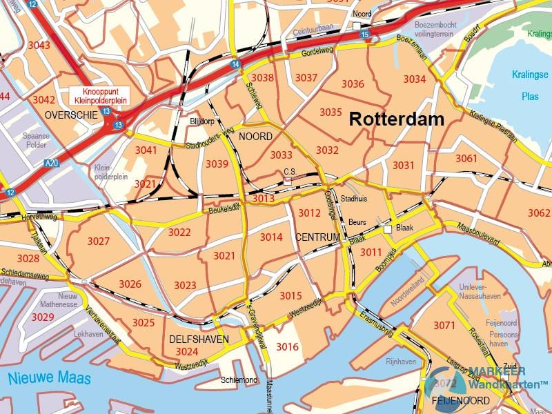Mapa de Roterdão código postal 