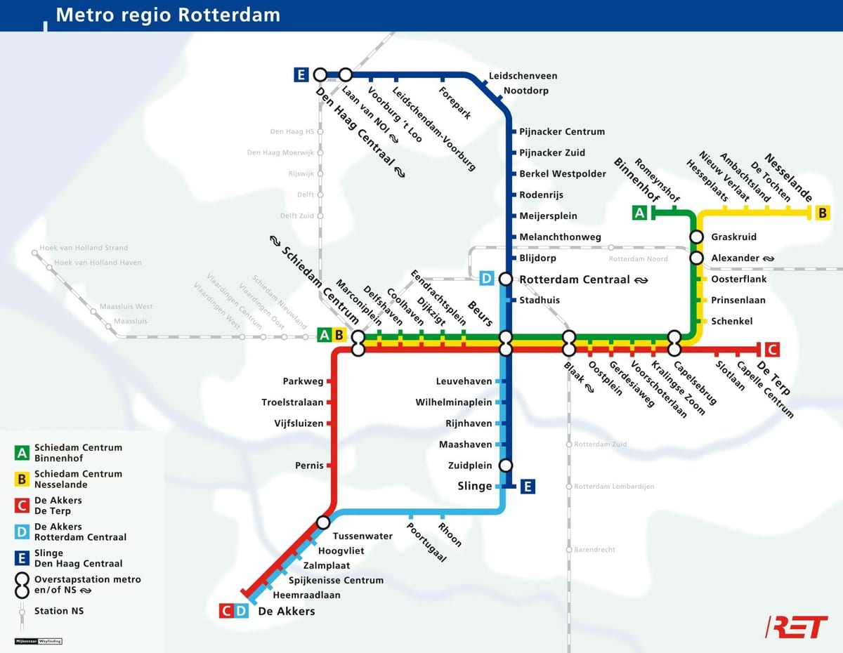 Roterdão mapa do metropolitano