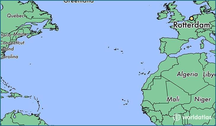 mapa de Roterdão no mundo