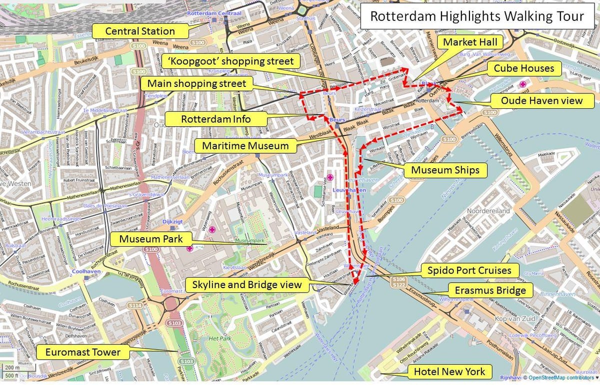 Mapa de Roterdão passeio a pé